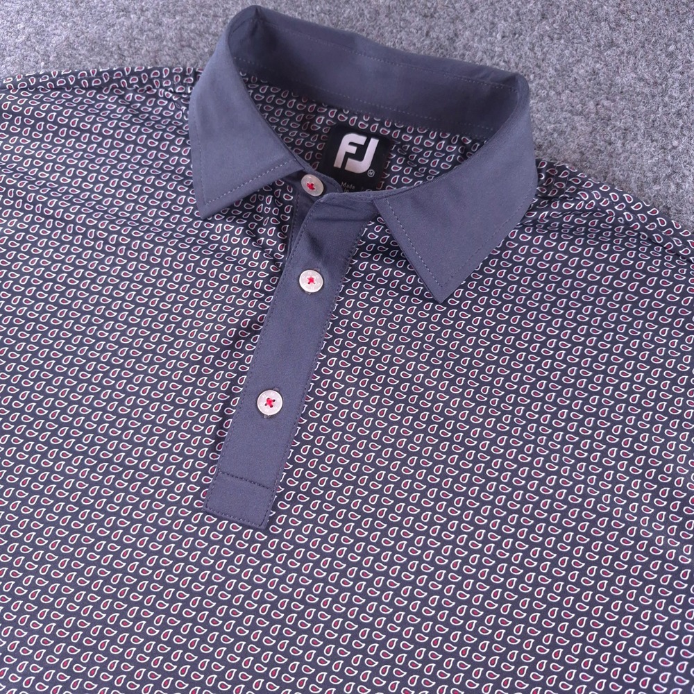 FootJoy Mens Paisley Golf Polo Shirt Navy Blue Red Short Sleeve SKU 25502 M